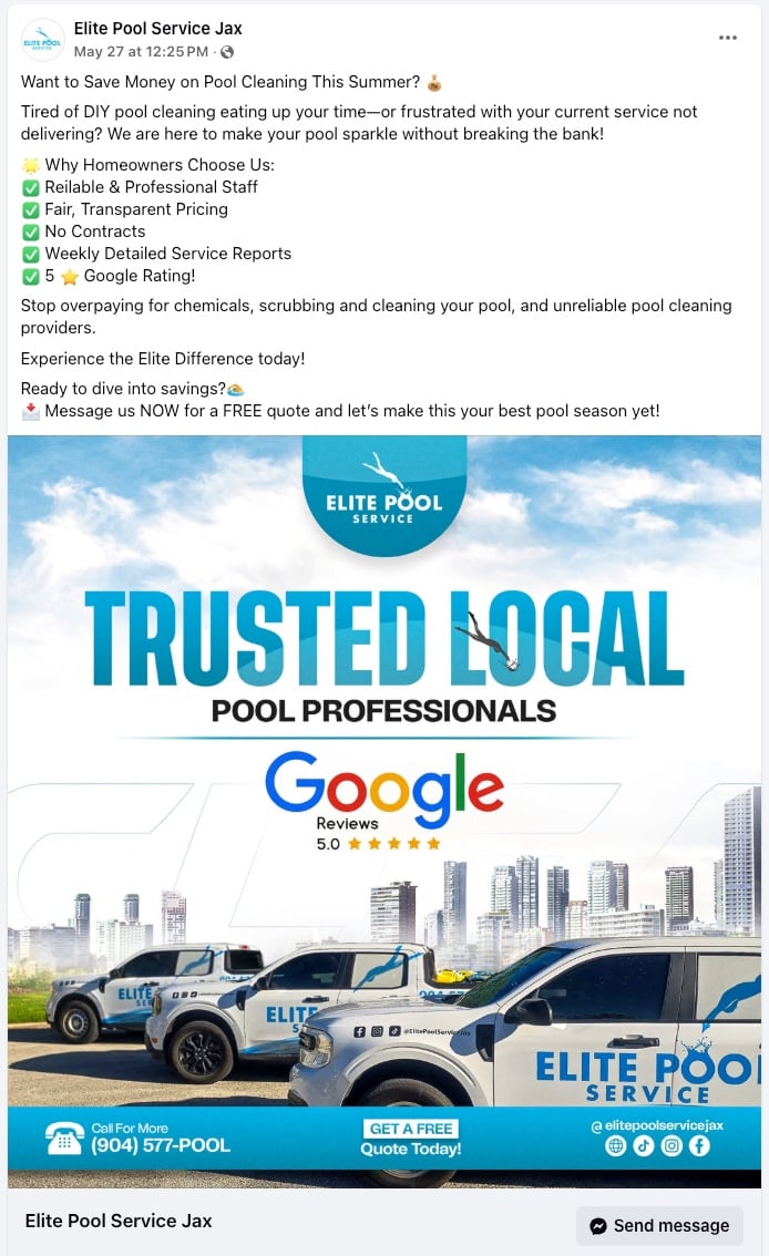 image of pool company Facebook Ad